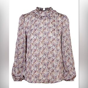 Greylin April Allover-Print ladies smock Puff-Sleeve Blouse size large